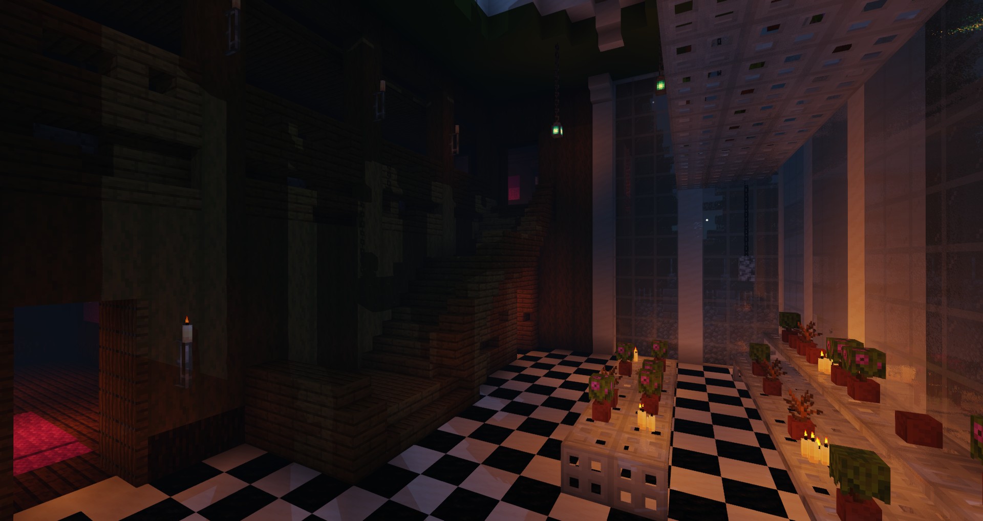 Holztreppe und Pflanzen im Wintergarten